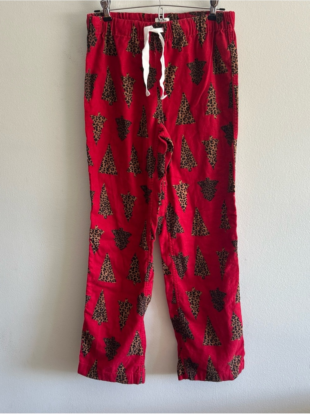 J. Crew Red Sweatpants with Leopard-Print Tree Motif